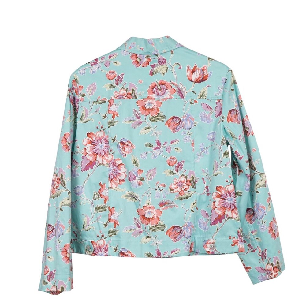 Floral Jacket M Womens Sea Green Buttons Lightweight Spring Easter Pastel - Picture 4 of 4